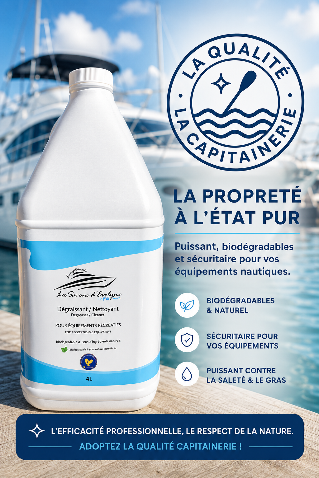 La Capitainerie, produit de nettoyage pour VR et bateaux Québec